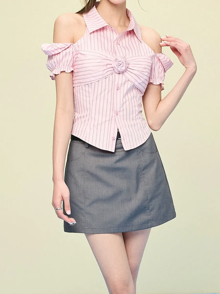 Bubble Sleeve Plaid Pink Shirt Top