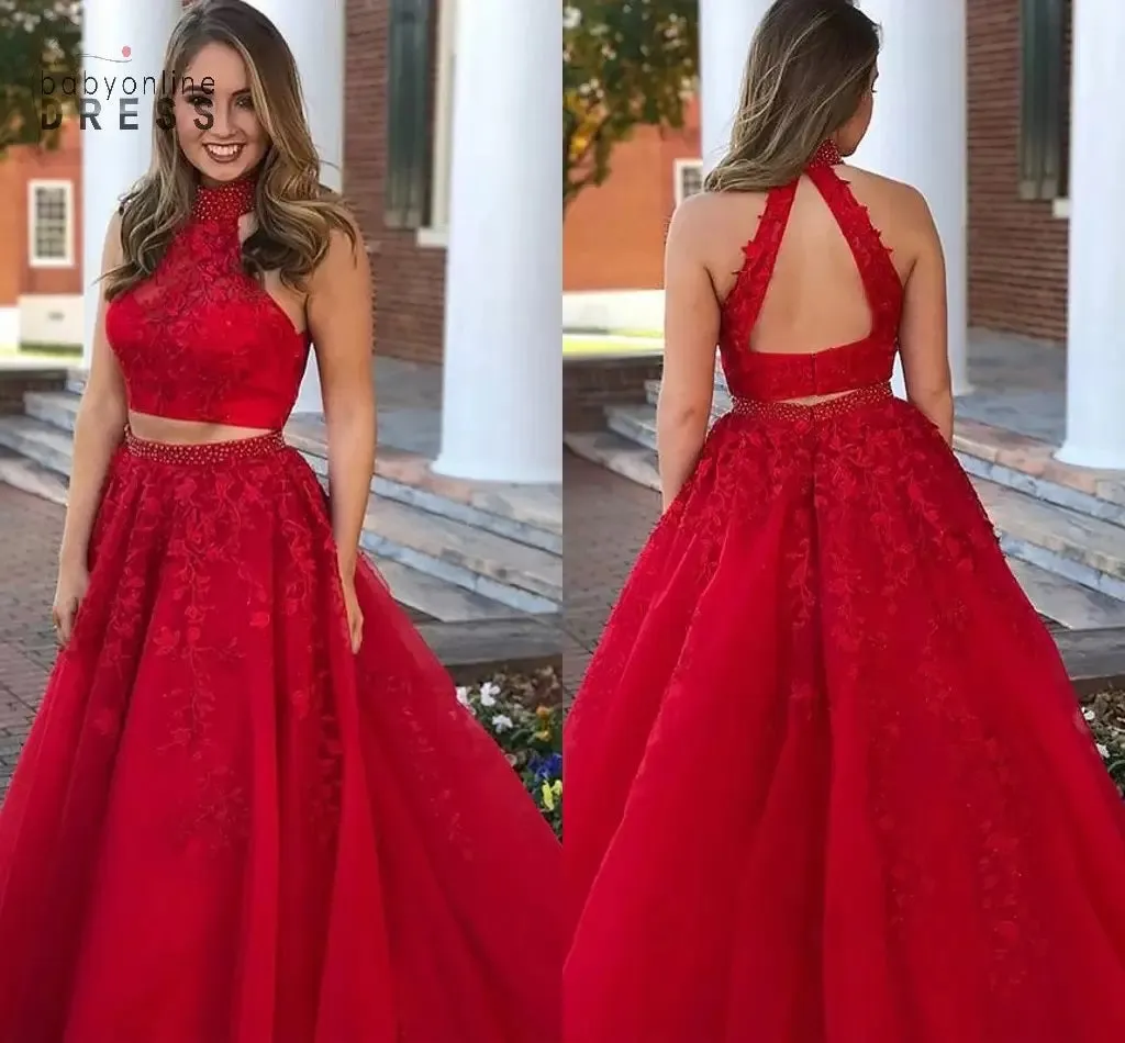Burgundy A-line Two Pieces A-line Cheap Long Prom Dresses Online,12721