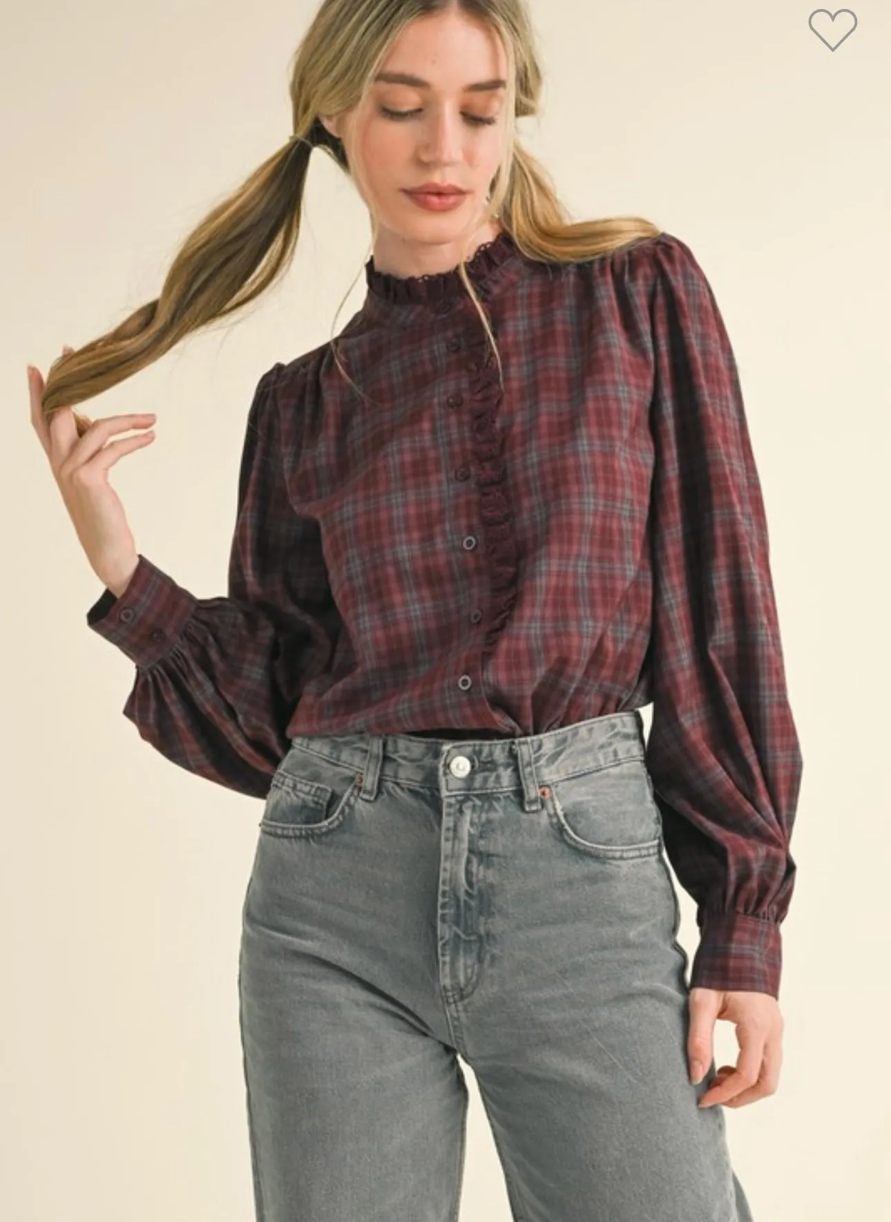 Burgundy Plaid Ruffle Shirt
