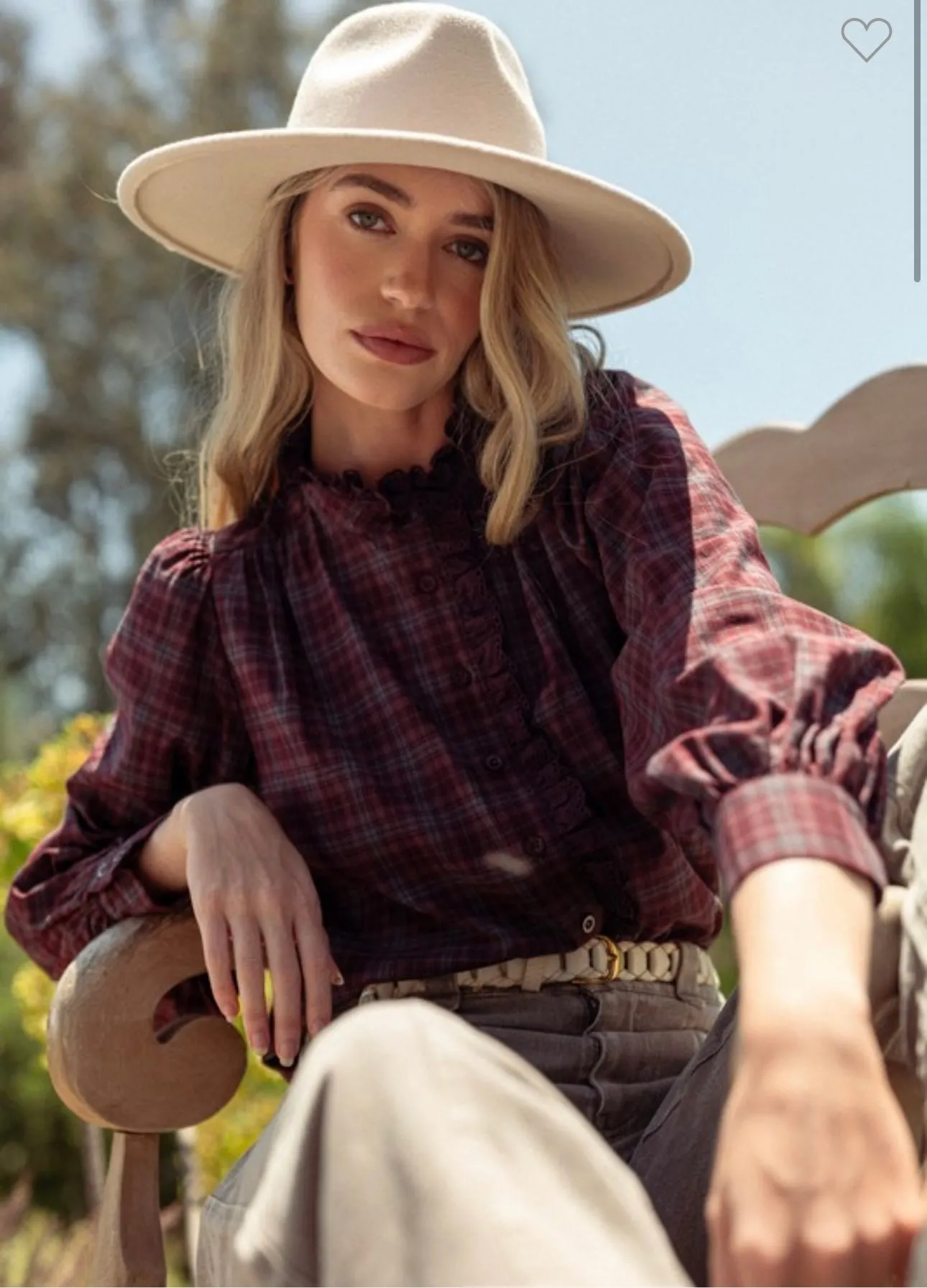 Burgundy Plaid Ruffle Shirt