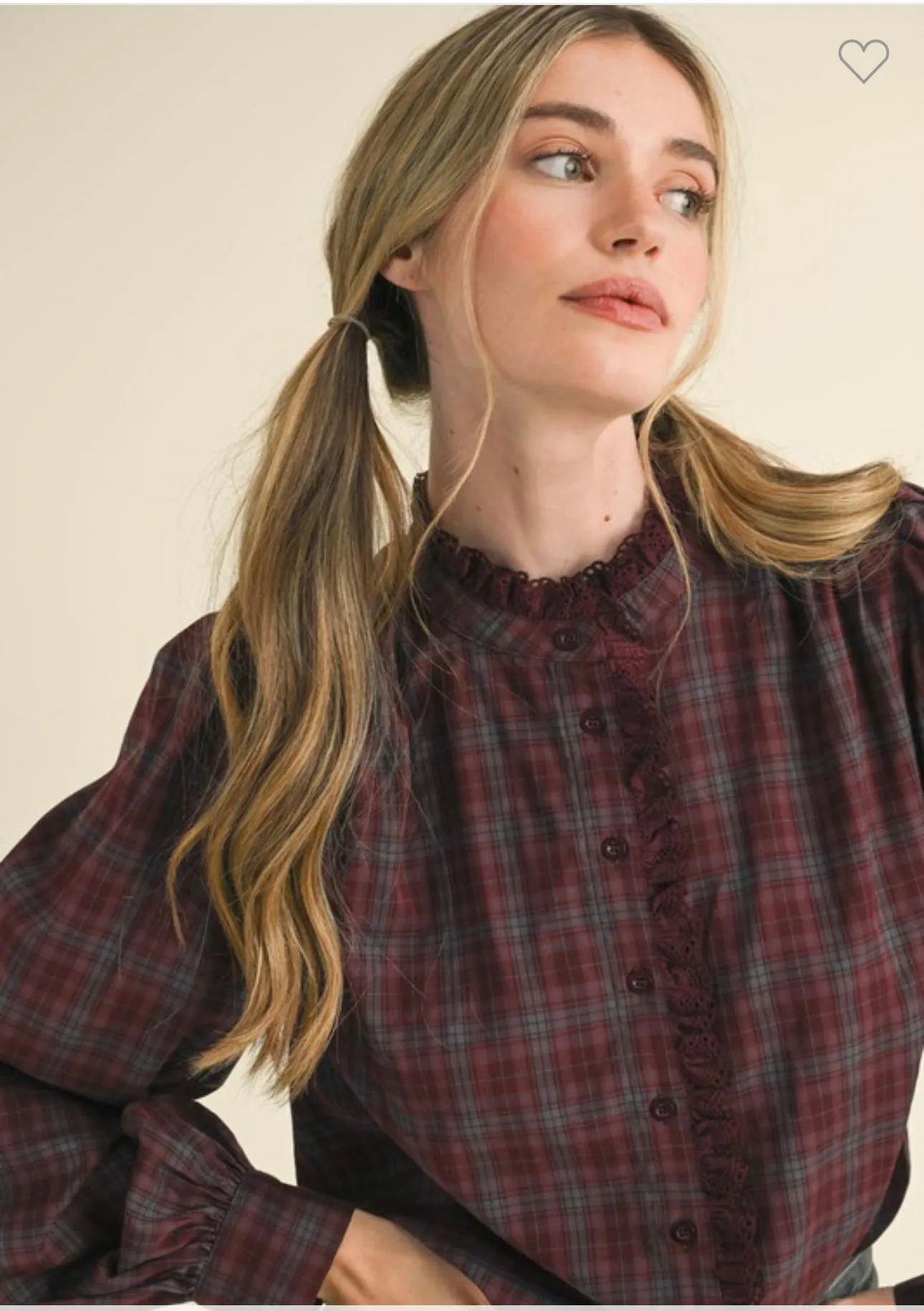 Burgundy Plaid Ruffle Shirt