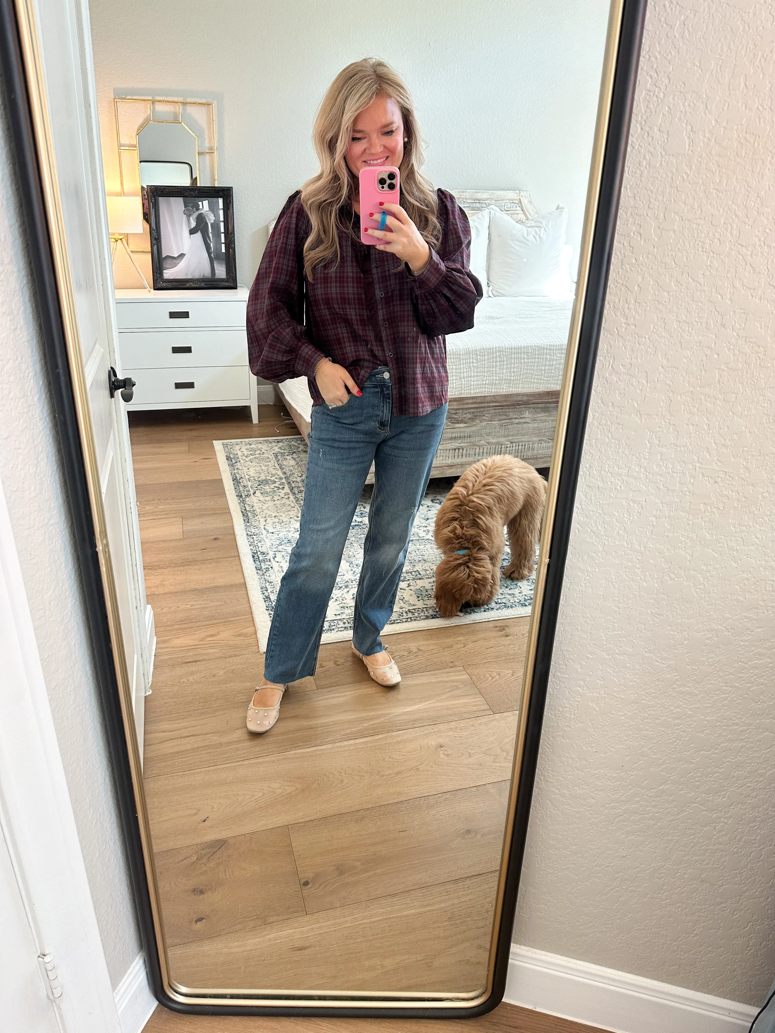Burgundy Plaid Ruffle Shirt