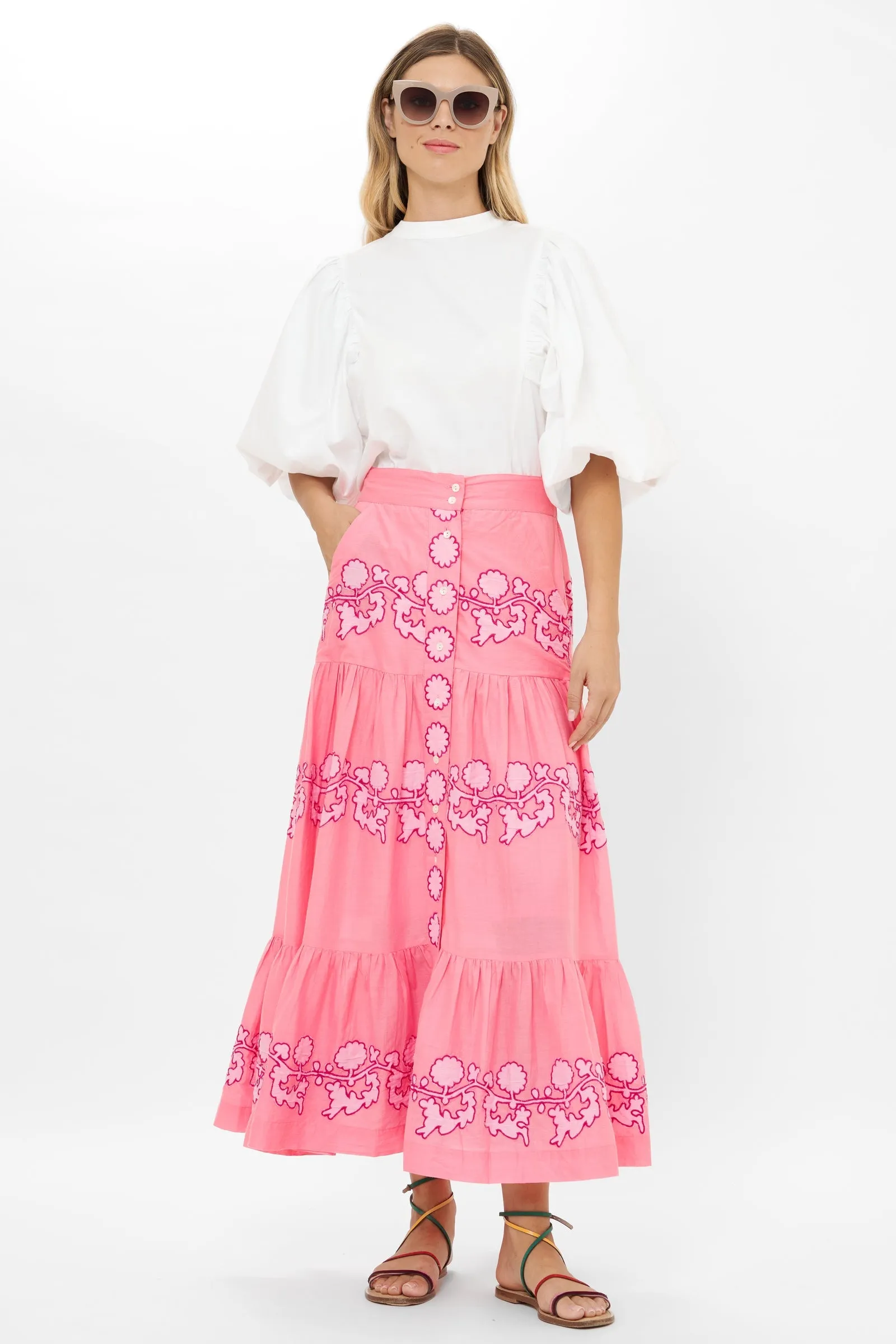 Button Front Skirt in Pink Tangier by OIiphant