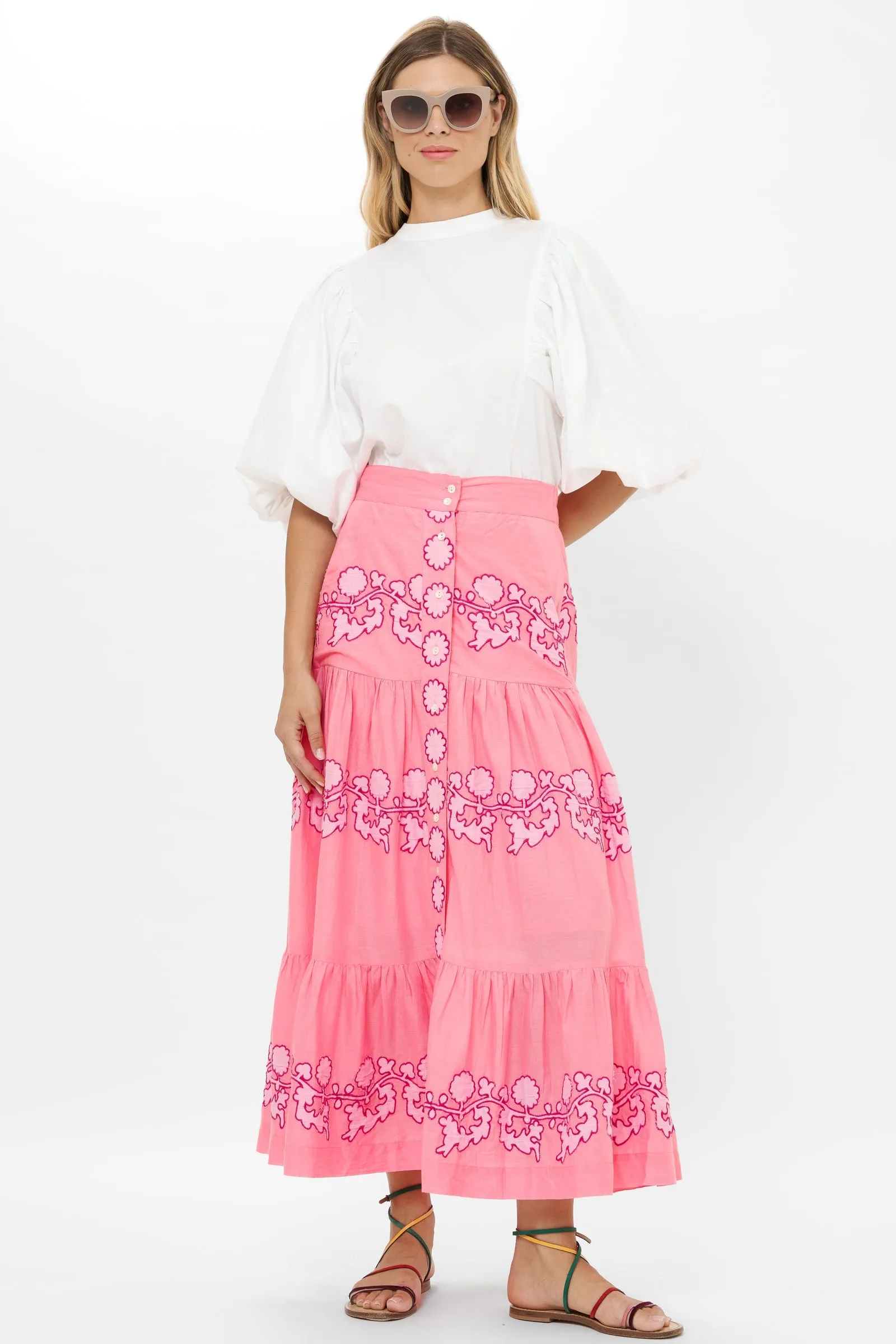 Button Front Skirt in Pink Tangier by OIiphant
