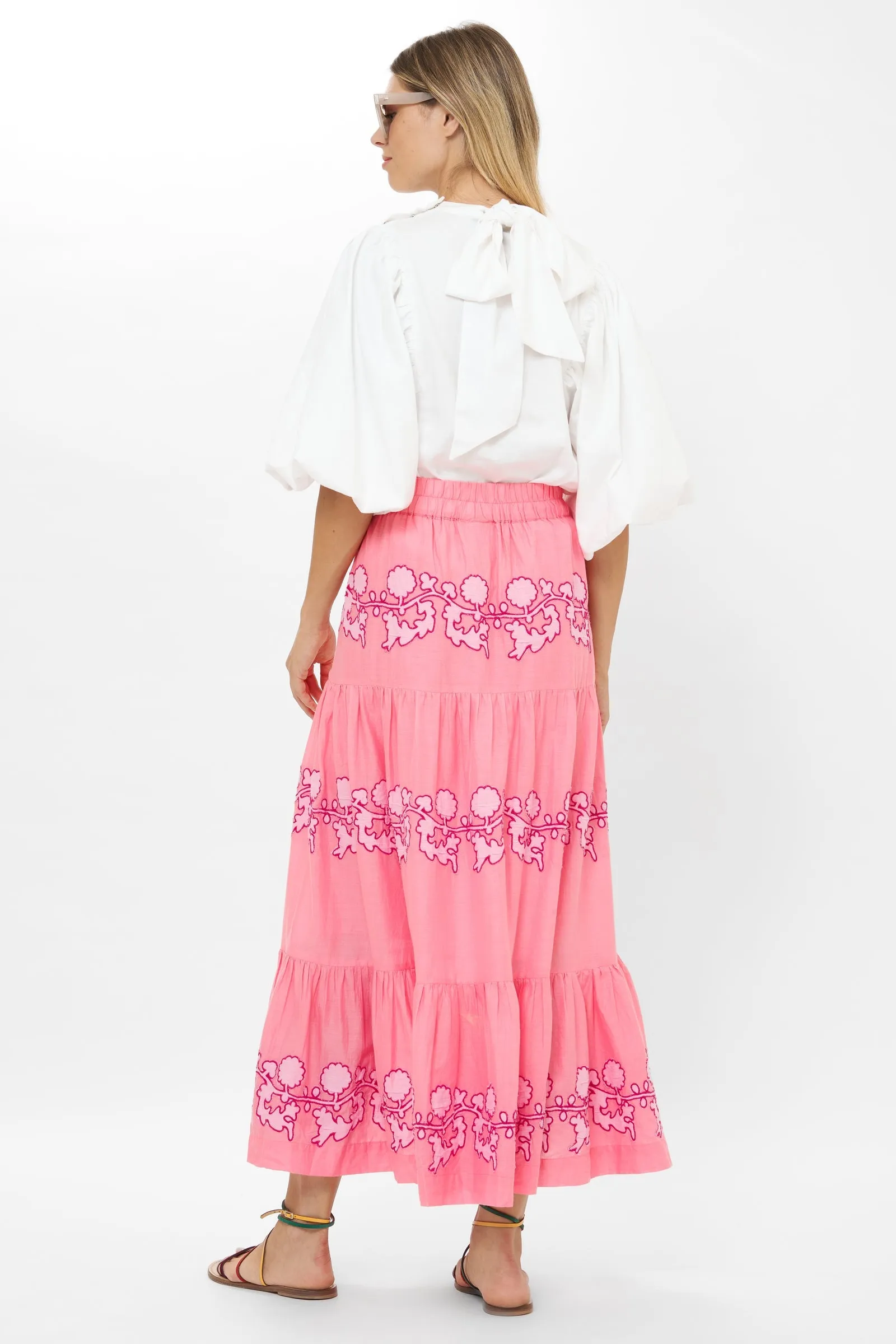 Button Front Skirt in Pink Tangier by OIiphant