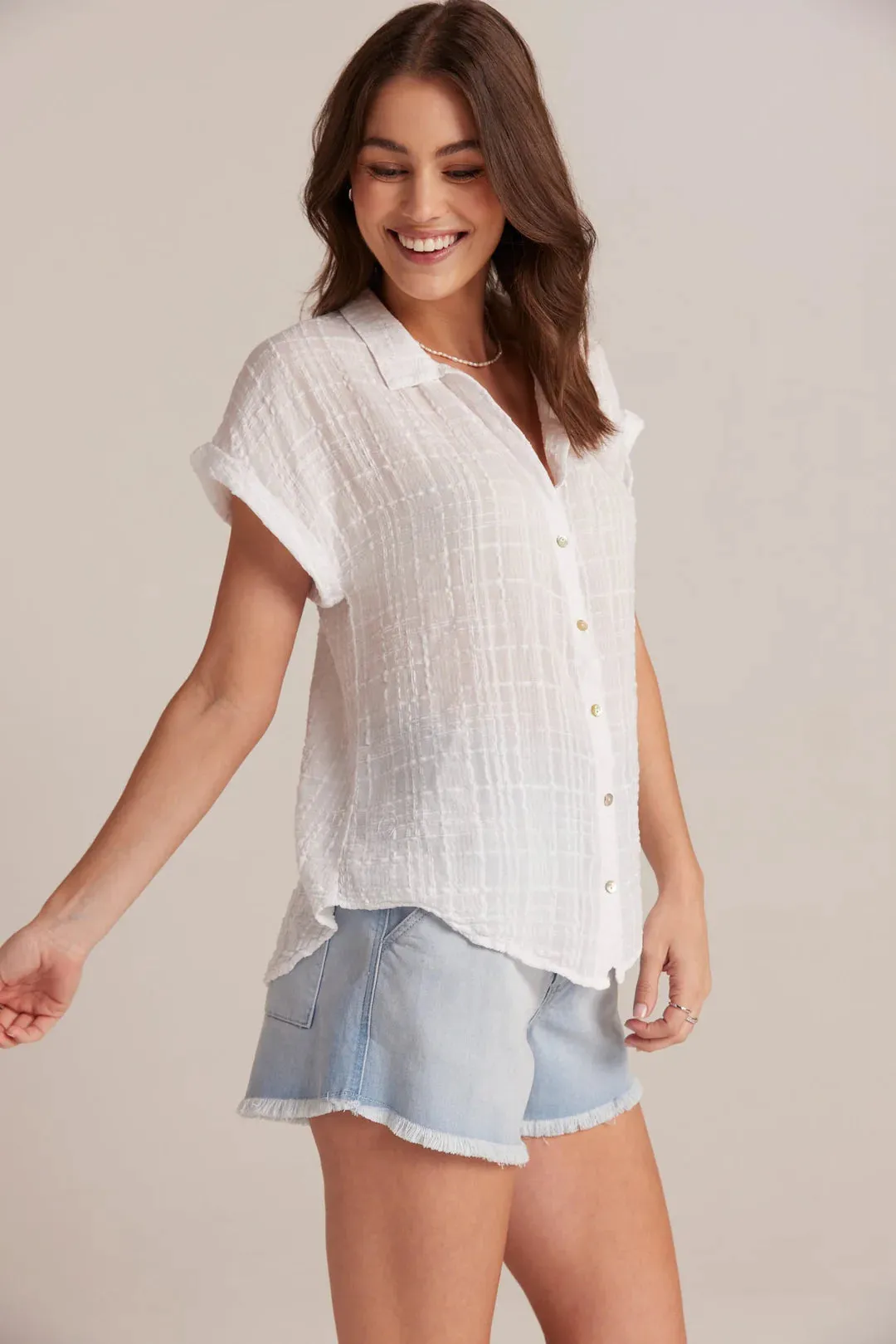 Cap Sleeve Button Down - White