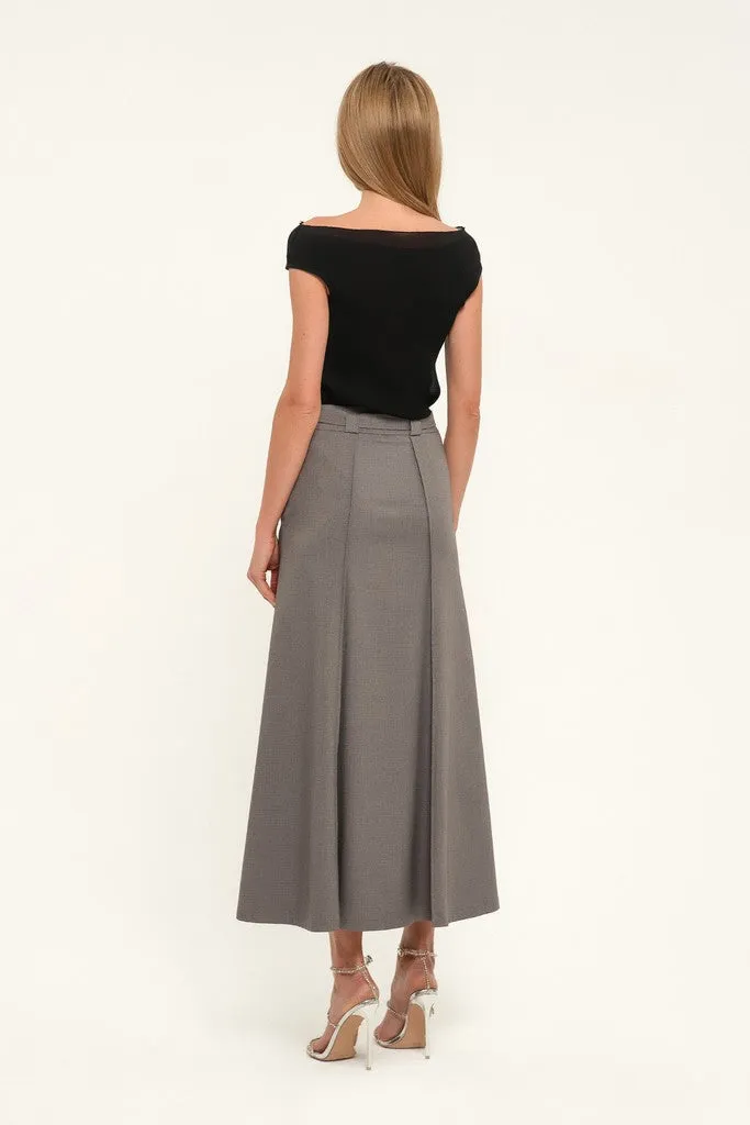 Cappuccino Day or Office Maxi Paneled Skirt with Pockets