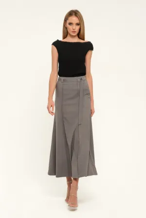 Cappuccino Day or Office Maxi Paneled Skirt with Pockets