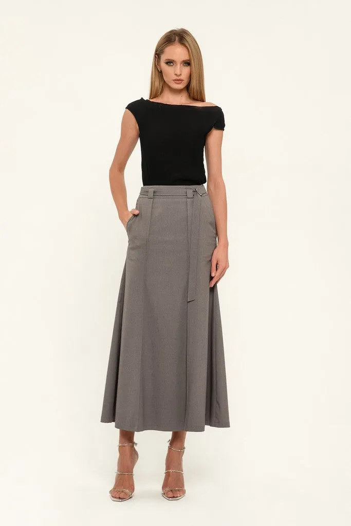 Cappuccino Day or Office Maxi Paneled Skirt with Pockets