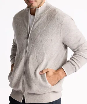 Cashmere Blend Zip Cardigan Sweater - Tan