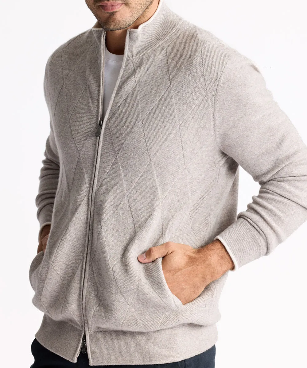 Cashmere Blend Zip Cardigan Sweater - Tan