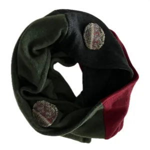 Cashmere Circle Scarf Green, Charcoal & Red with Dots 232