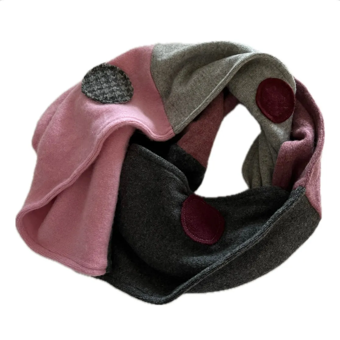 Cashmere Circle Scarf Grey & Pink with Dots 236