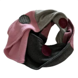 Cashmere Circle Scarf Grey & Pink with Dots 236