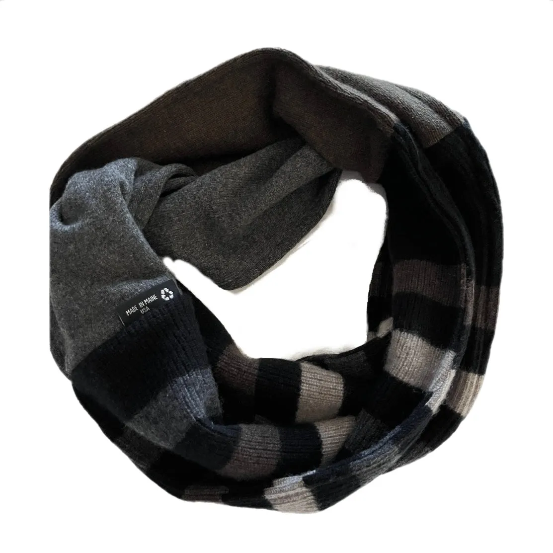 Cashmere Circle Scarf Grey and Browm with Stripes 238