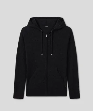 Cashmere Zipped Hoodie: Black