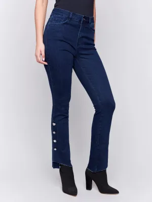CharlieB Women's Bootcut Jeans with Gem Buttons | Blue Black |