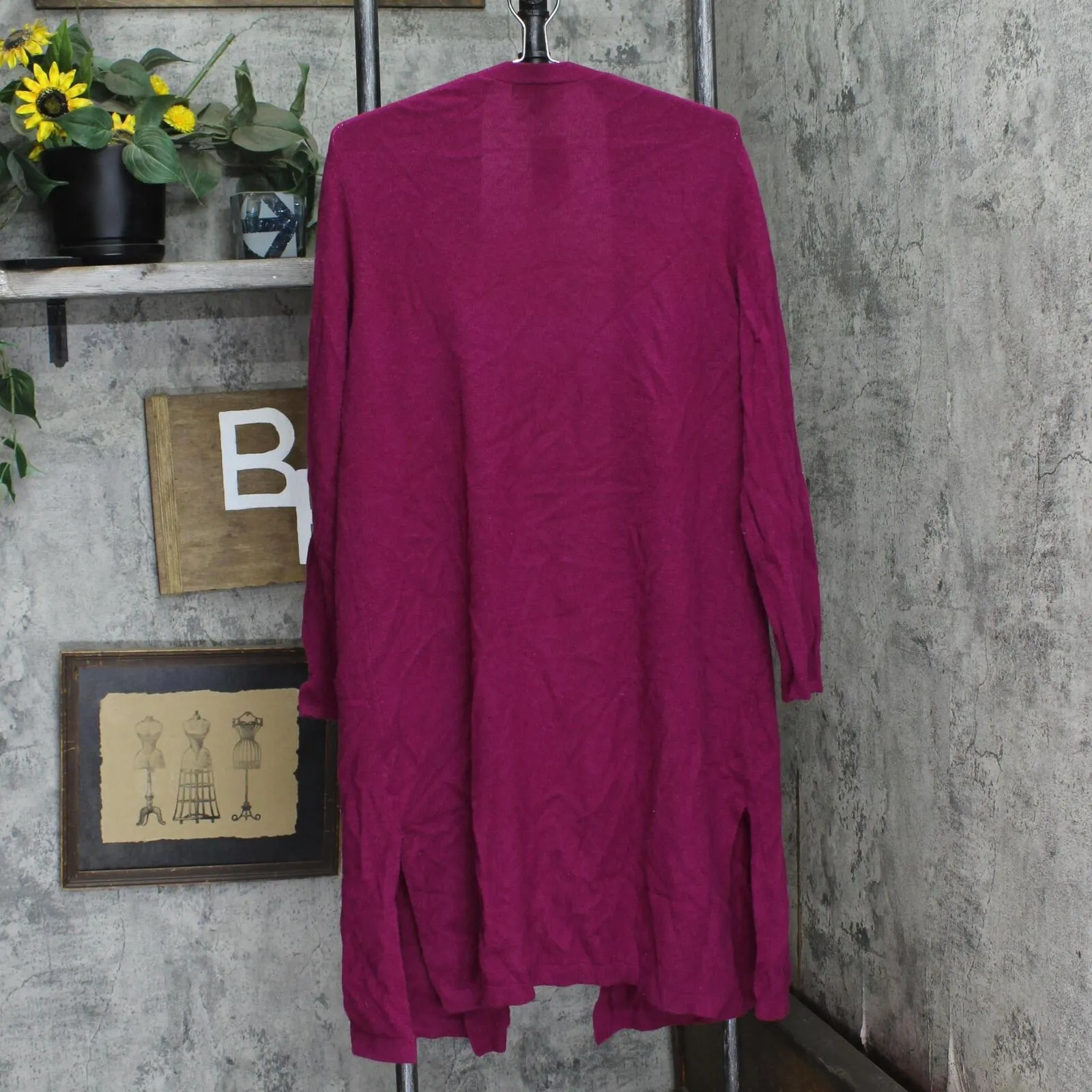 Charter Club Women's Pure Cashmere Duster Cardigan Magenta Purple Pink XL