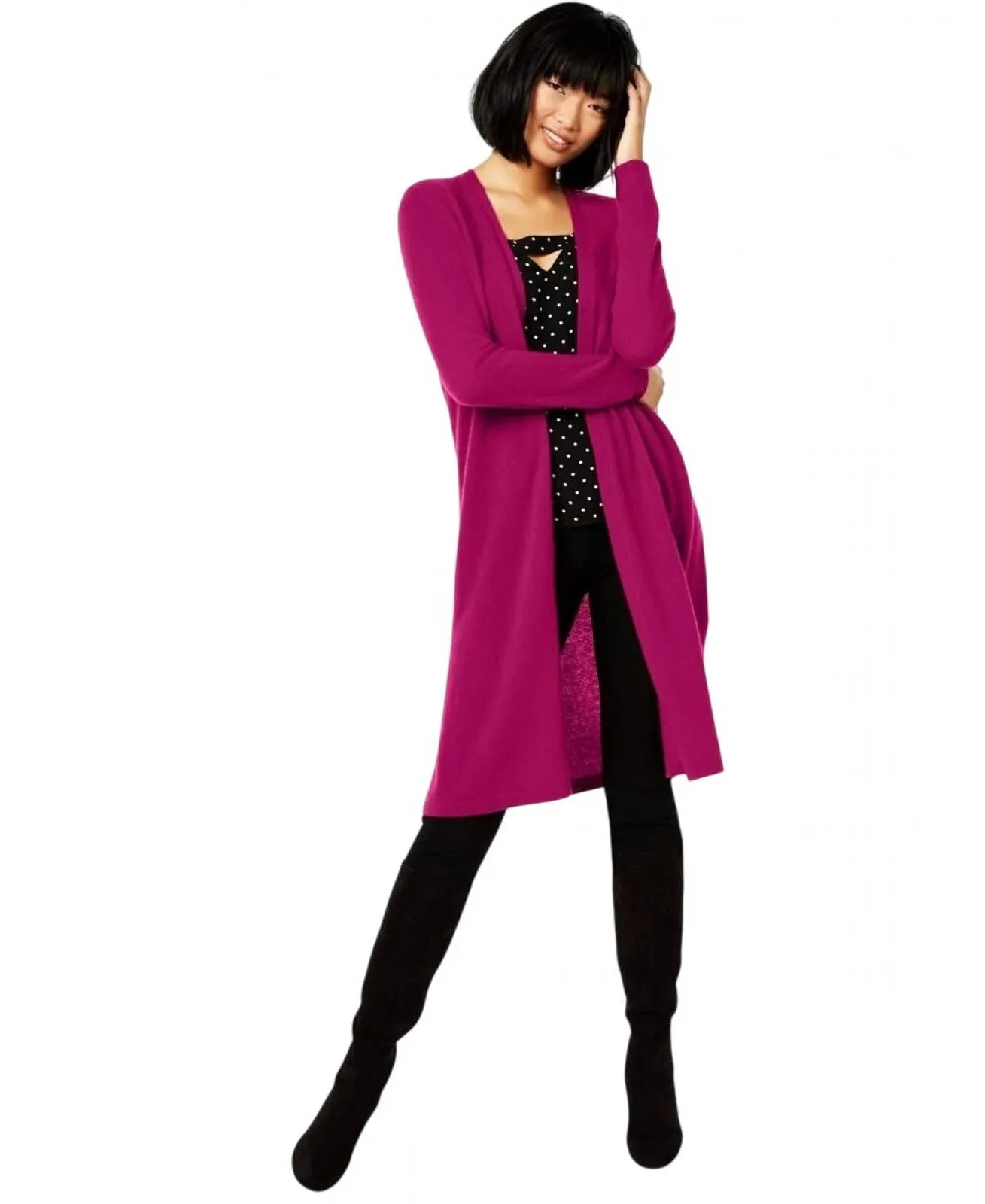 Charter Club Women's Pure Cashmere Duster Cardigan Magenta Purple Pink XL