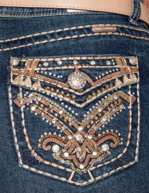 Christina Dark Blue Denim Embroidered Bootcut Jeans