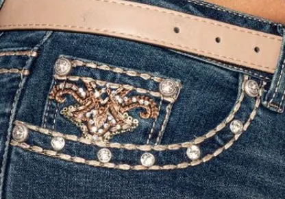 Christina Dark Blue Denim Embroidered Bootcut Jeans