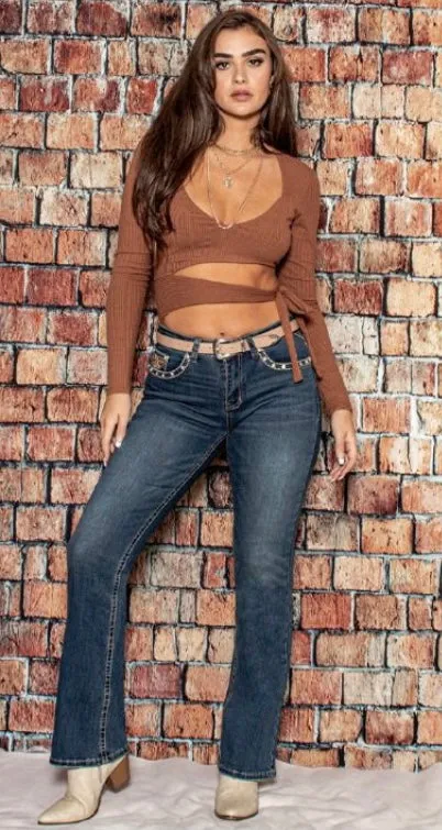 Christina Dark Blue Denim Embroidered Bootcut Jeans