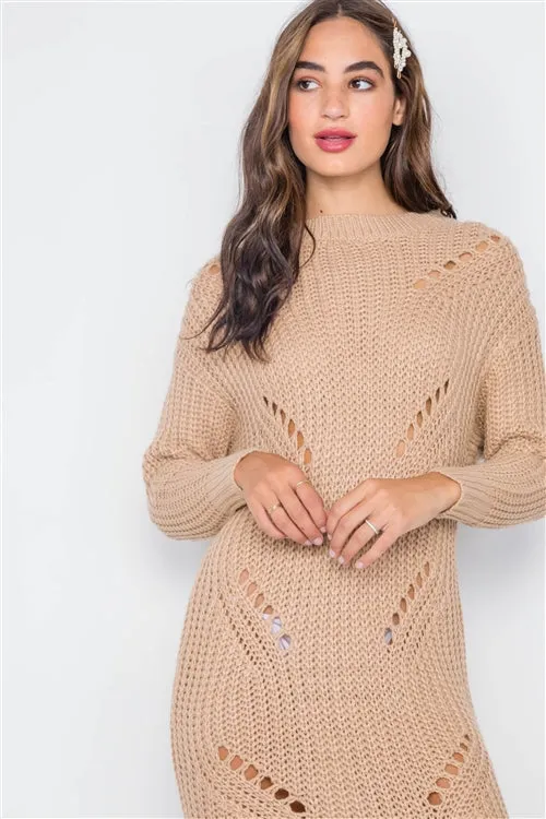 Chunky Distressed Midi Sweater Dress | Khaki