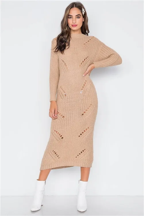 Chunky Distressed Midi Sweater Dress | Khaki