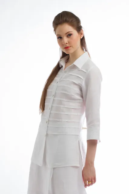 Classic Button Down Linen Shirt (Ivory) Style # 1777