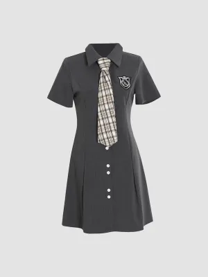 College Jk Shirt Embroidered Badge Gray Dress Bow Tie