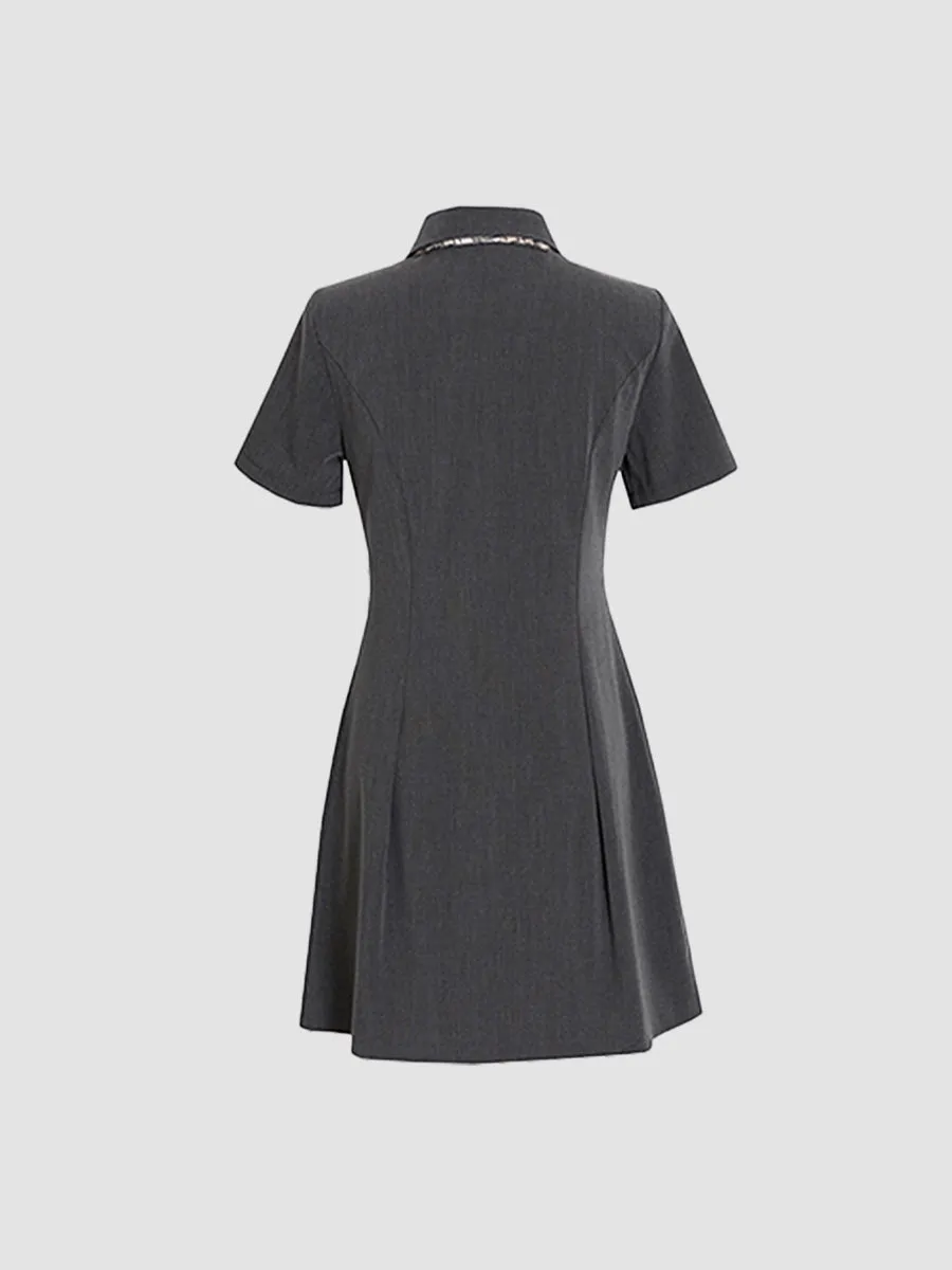 College Jk Shirt Embroidered Badge Gray Dress Bow Tie