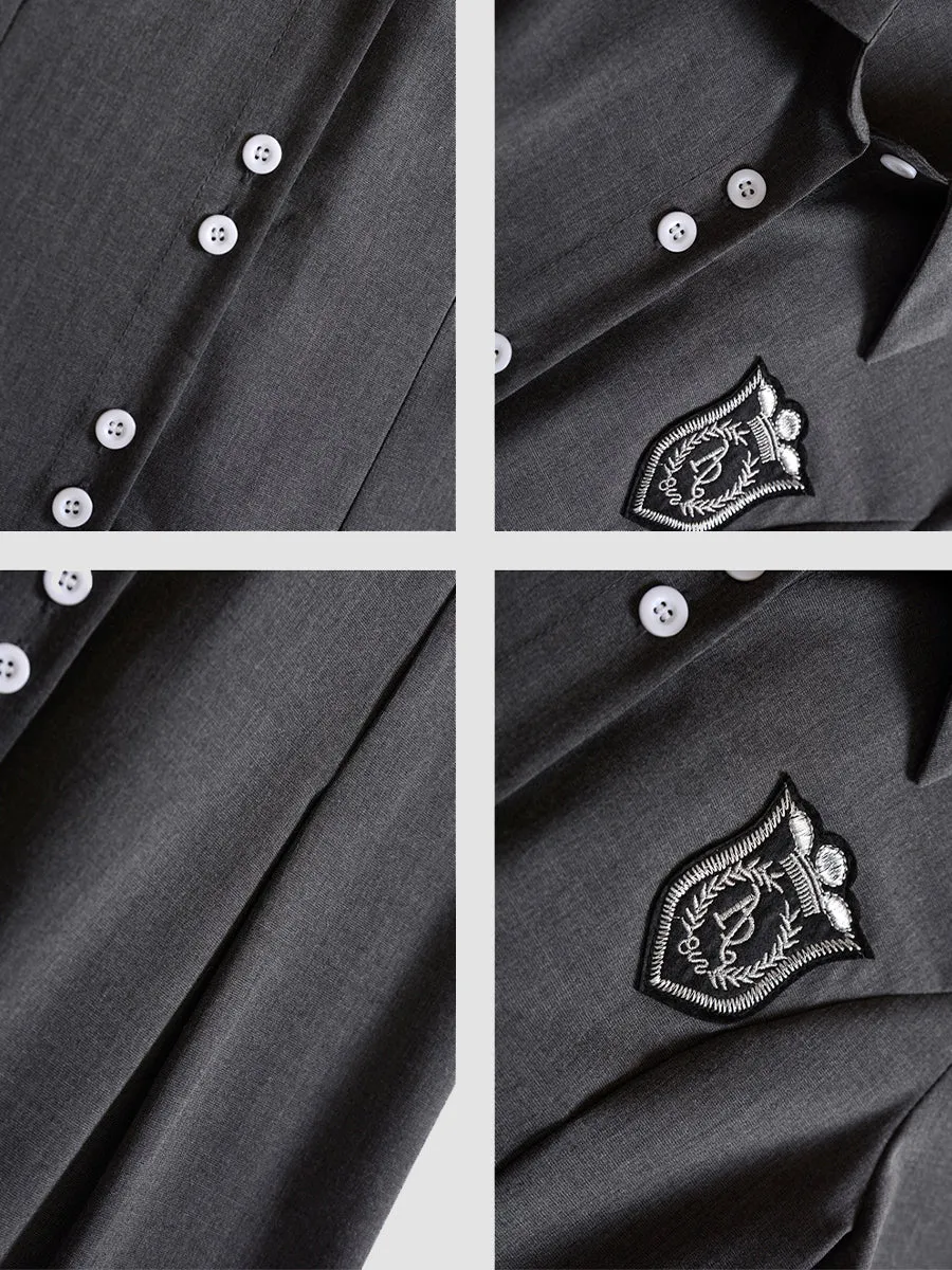 College Jk Shirt Embroidered Badge Gray Dress Bow Tie