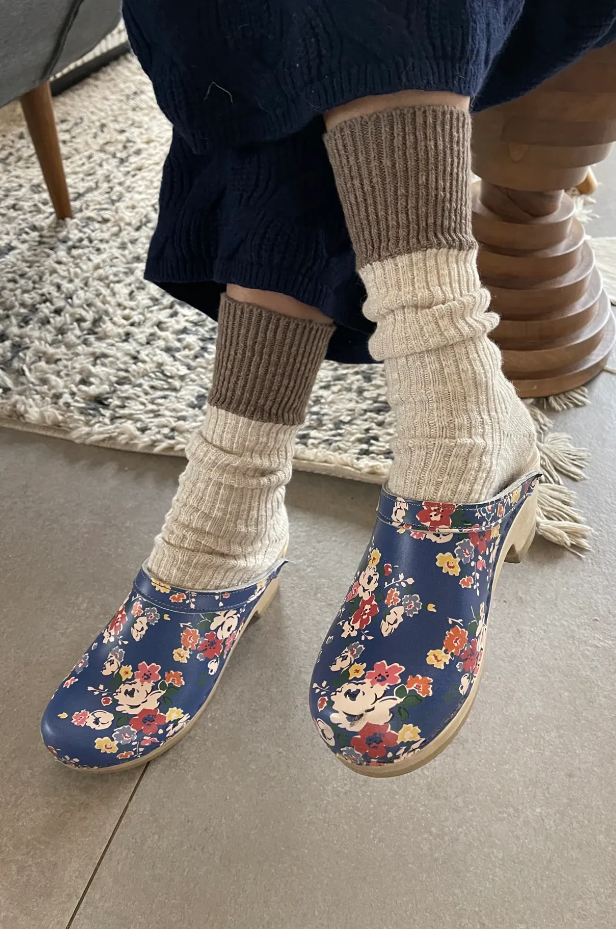 Colour Block Cottage Socks - Oatmeal/ Flax