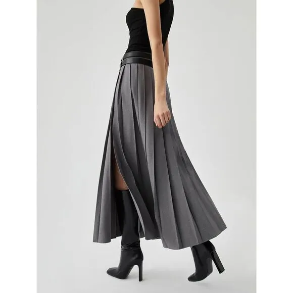 Commense Pleated Split Maxi Skirt Without Belt size S