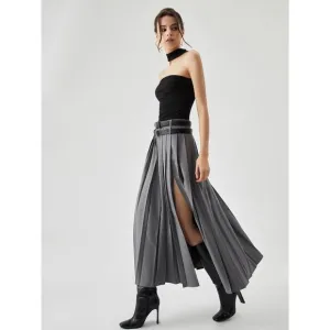 Commense Pleated Split Maxi Skirt Without Belt size S