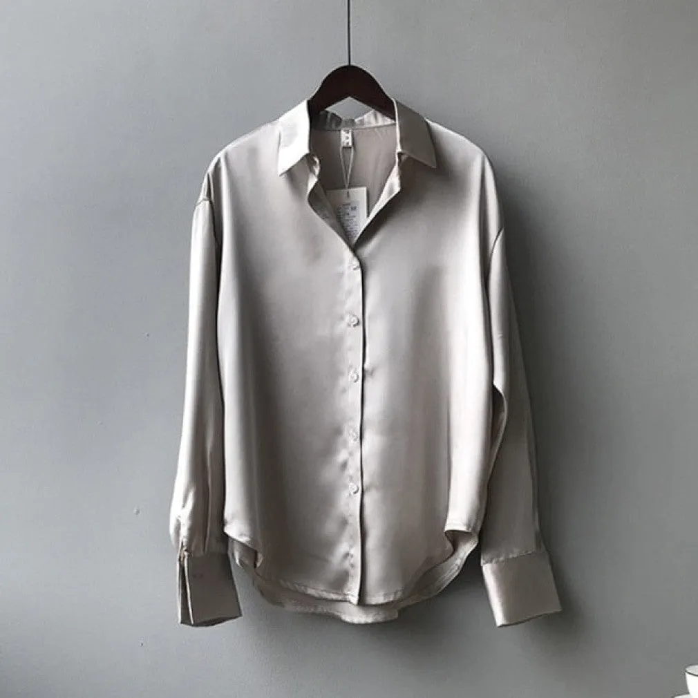 ContiNent 33 Autumn Fashion Button Up Satin Silk Shirt Vintage Blouse Women White Lady Long Sleeves Female Loose Street Shirts