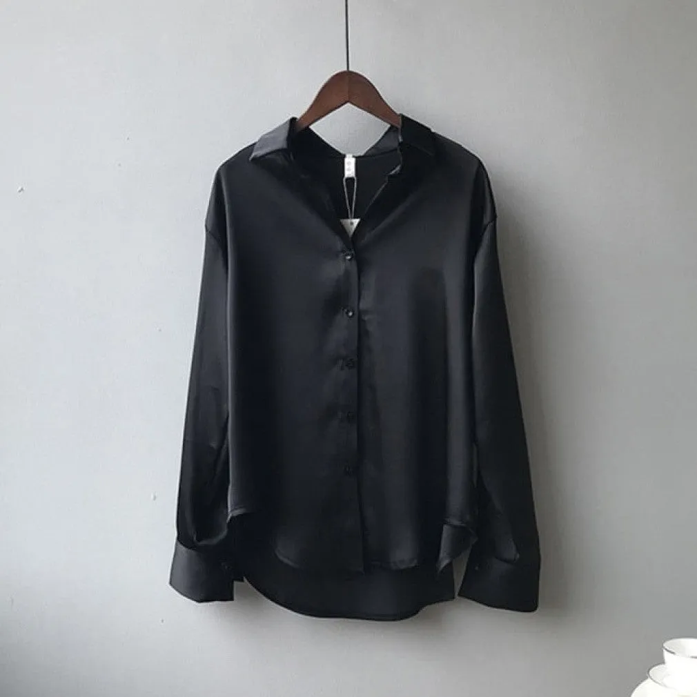 ContiNent 33 Autumn Fashion Button Up Satin Silk Shirt Vintage Blouse Women White Lady Long Sleeves Female Loose Street Shirts