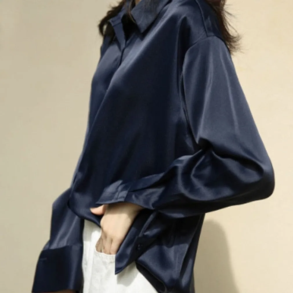 ContiNent 33 Autumn Fashion Button Up Satin Silk Shirt Vintage Blouse Women White Lady Long Sleeves Female Loose Street Shirts
