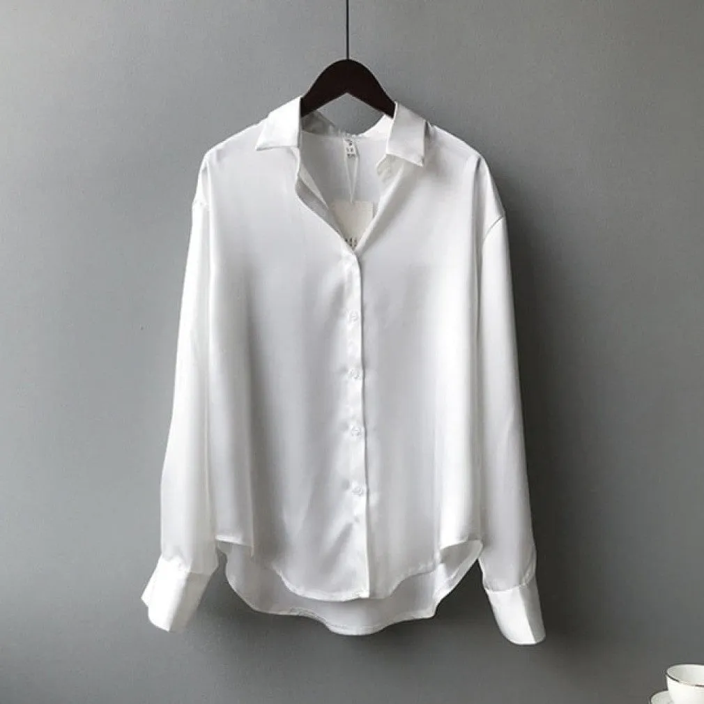 ContiNent 33 Autumn Fashion Button Up Satin Silk Shirt Vintage Blouse Women White Lady Long Sleeves Female Loose Street Shirts
