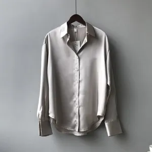 ContiNent 33 Autumn Fashion Button Up Satin Silk Shirt Vintage Blouse Women White Lady Long Sleeves Female Loose Street Shirts