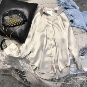 ContiNent 33 Spring Autumn Women Fashion Long Sleeves Satin Blouse Vintage Femme Oversized Street Shirts Elegant Imitation Silk Blouse