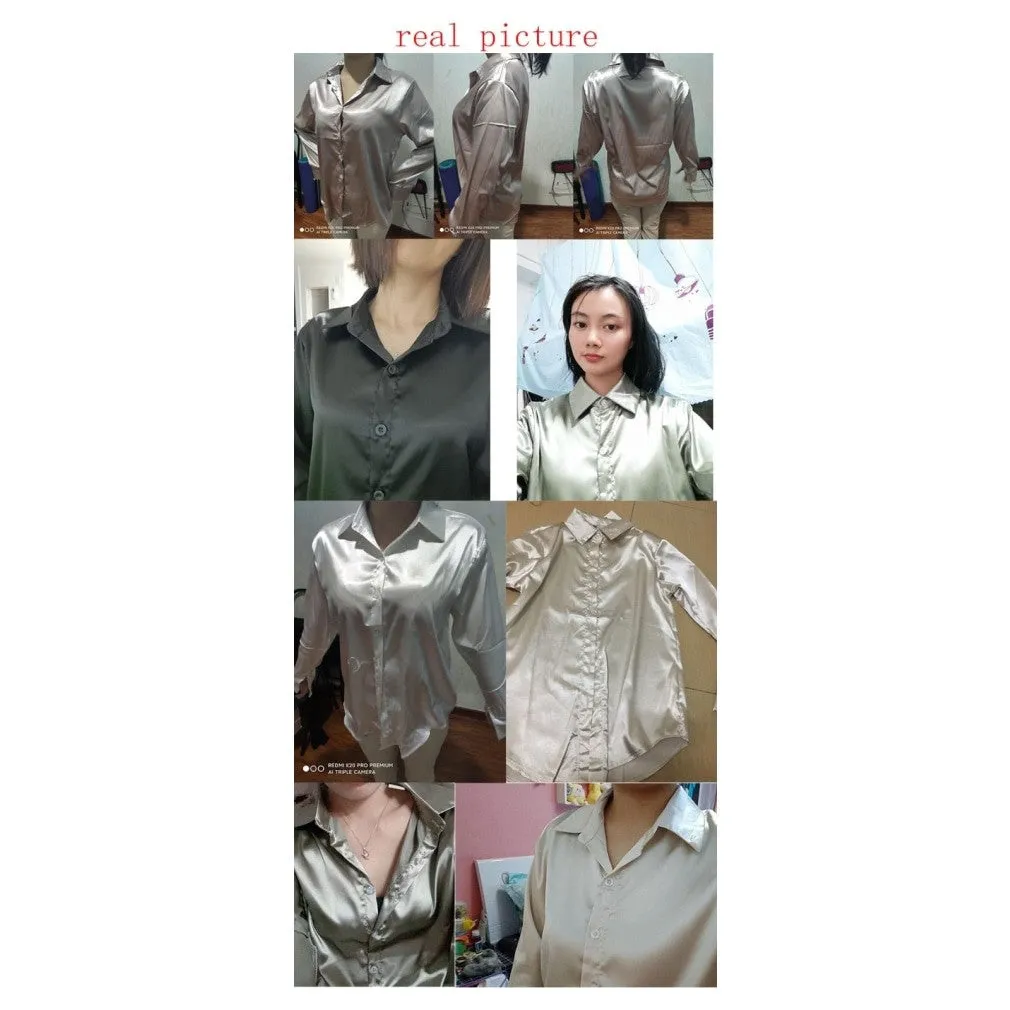 ContiNent 33 Spring Autumn Women Fashion Long Sleeves Satin Blouse Vintage Femme Oversized Street Shirts Elegant Imitation Silk Blouse