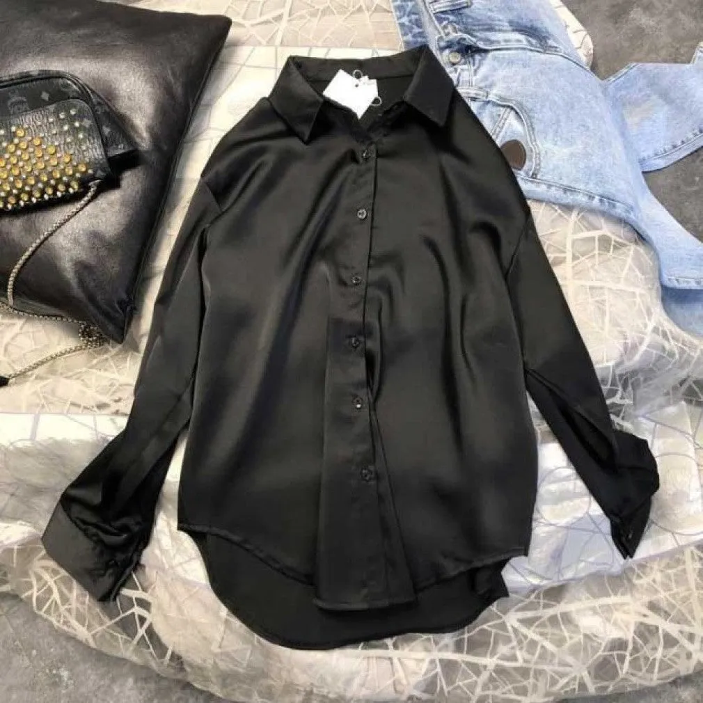 ContiNent 33 Spring Autumn Women Fashion Long Sleeves Satin Blouse Vintage Femme Oversized Street Shirts Elegant Imitation Silk Blouse