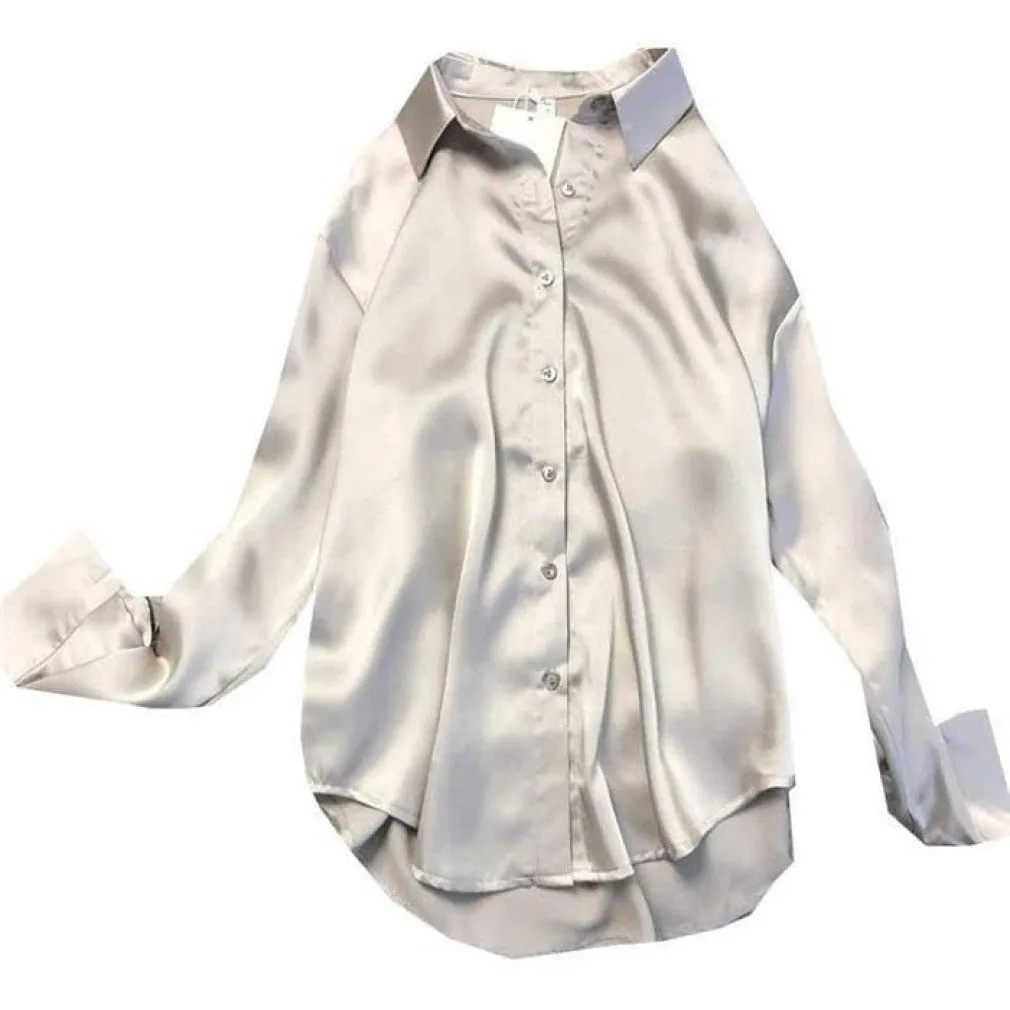 ContiNent 33 Spring Autumn Women Fashion Long Sleeves Satin Blouse Vintage Femme Oversized Street Shirts Elegant Imitation Silk Blouse
