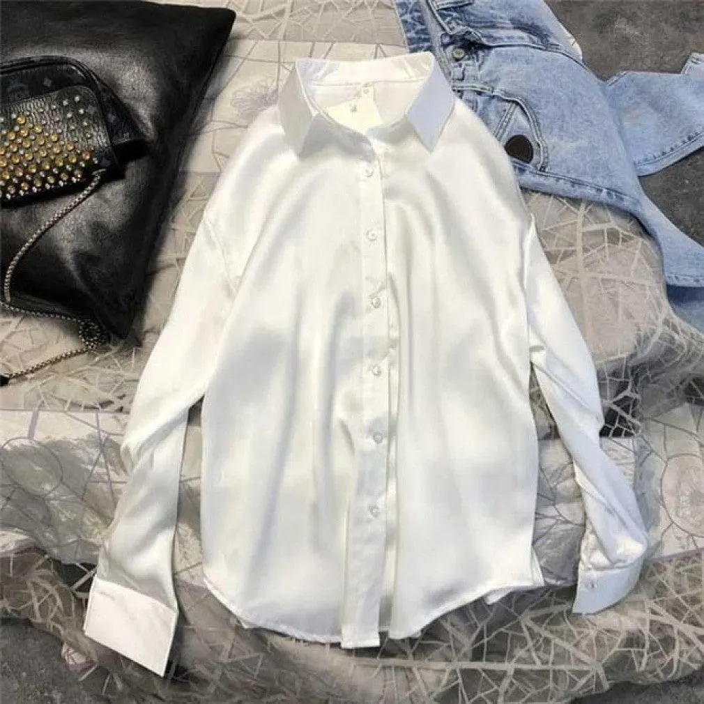 ContiNent 33 Spring Autumn Women Fashion Long Sleeves Satin Blouse Vintage Femme Oversized Street Shirts Elegant Imitation Silk Blouse