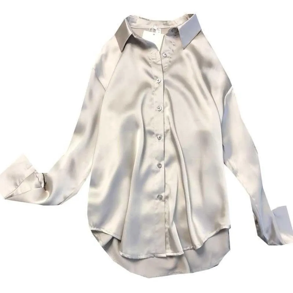 ContiNent 33 Spring Autumn Women Fashion Long Sleeves Satin Blouse Vintage Femme Oversized Street Shirts Elegant Imitation Silk Blouse