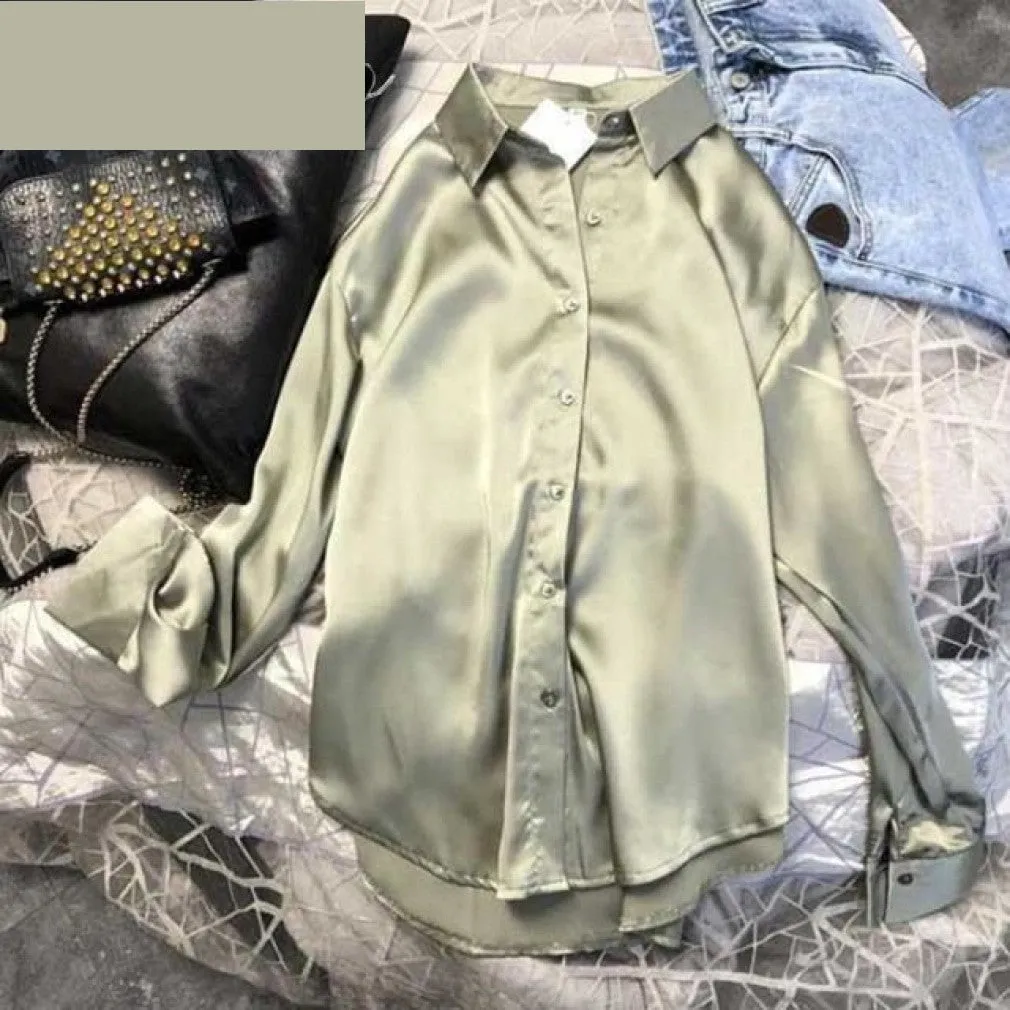 ContiNent 33 Spring Autumn Women Fashion Long Sleeves Satin Blouse Vintage Femme Oversized Street Shirts Elegant Imitation Silk Blouse
