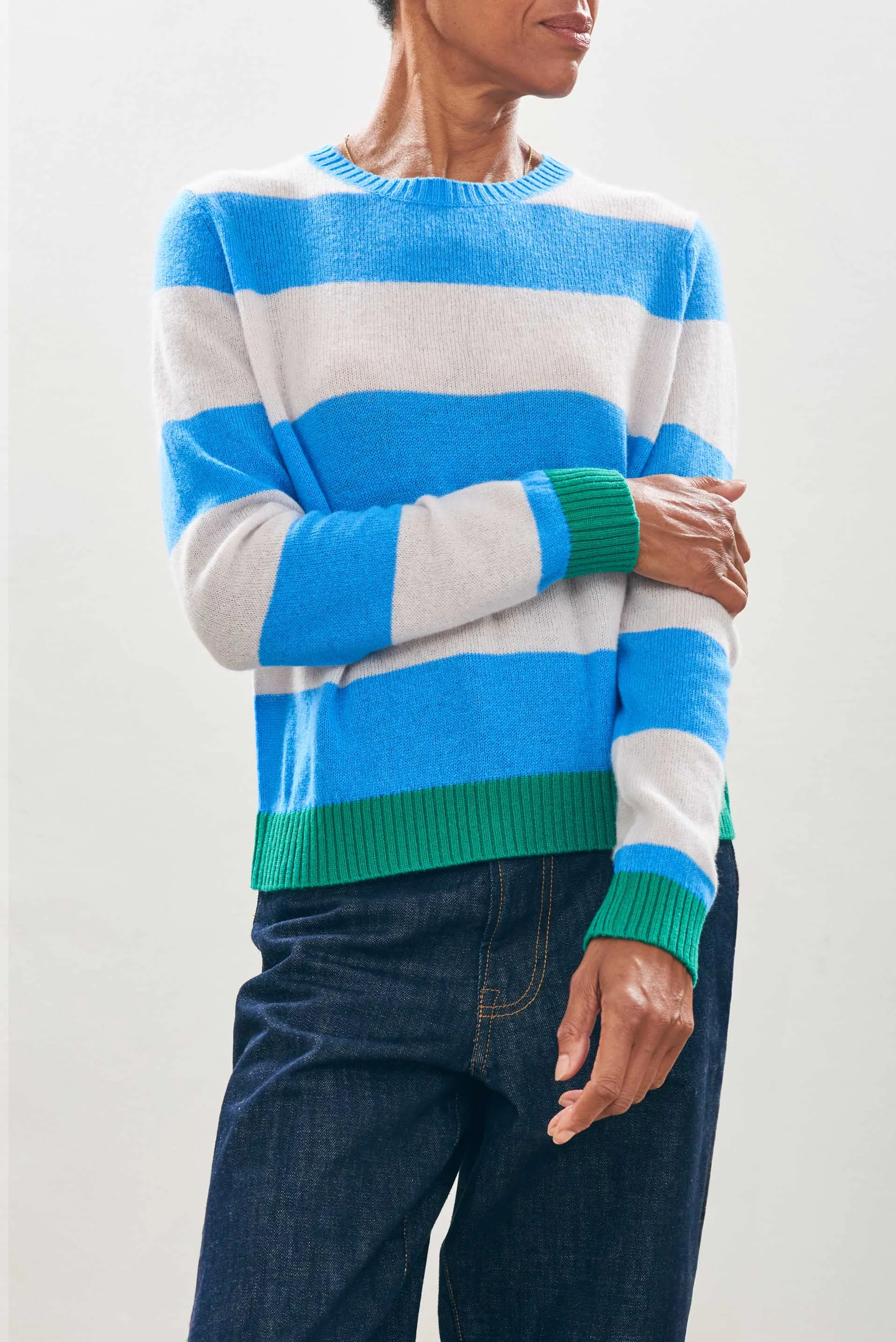 Contrast Stripe Crew Sweater