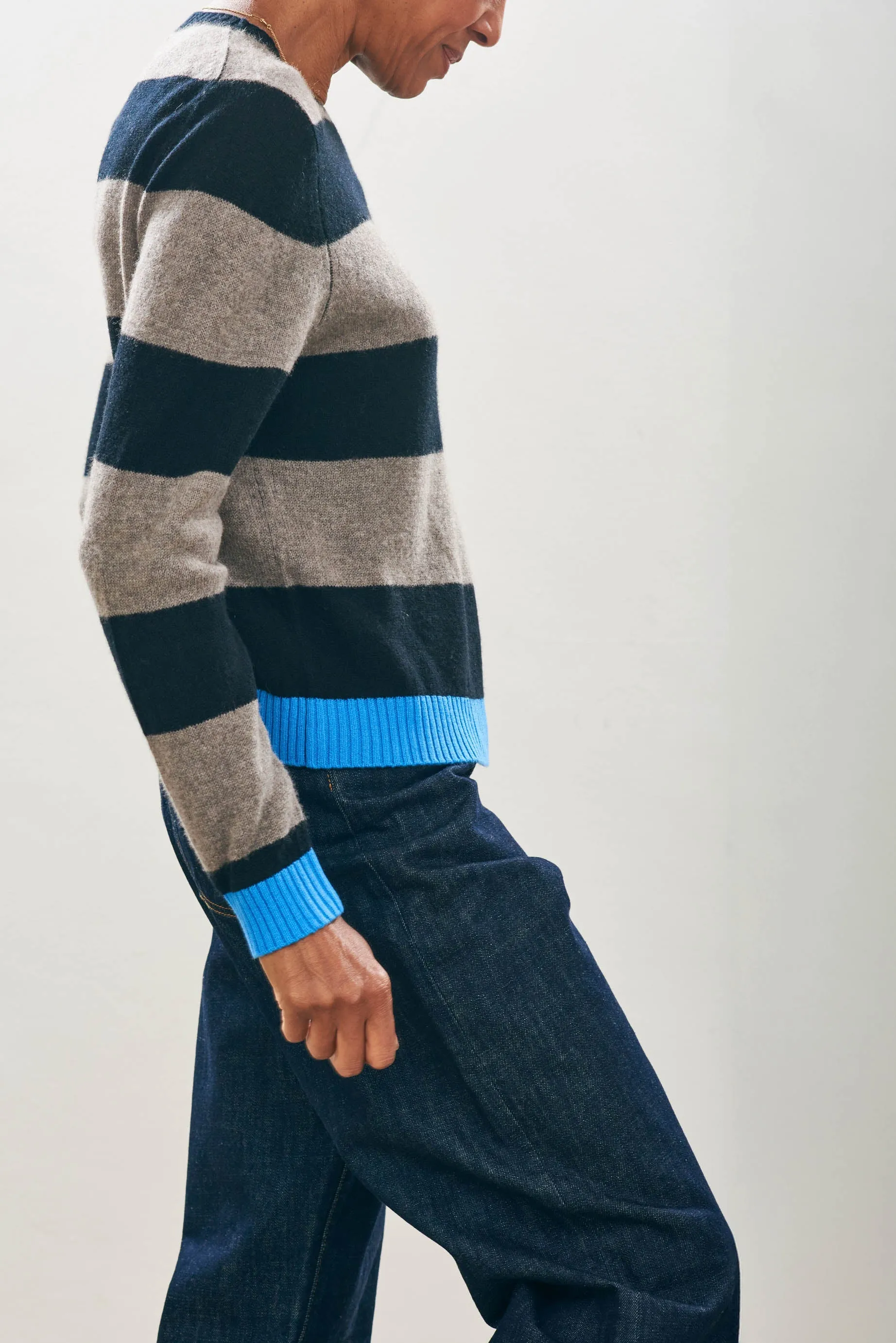 Contrast Stripe Crew Sweater