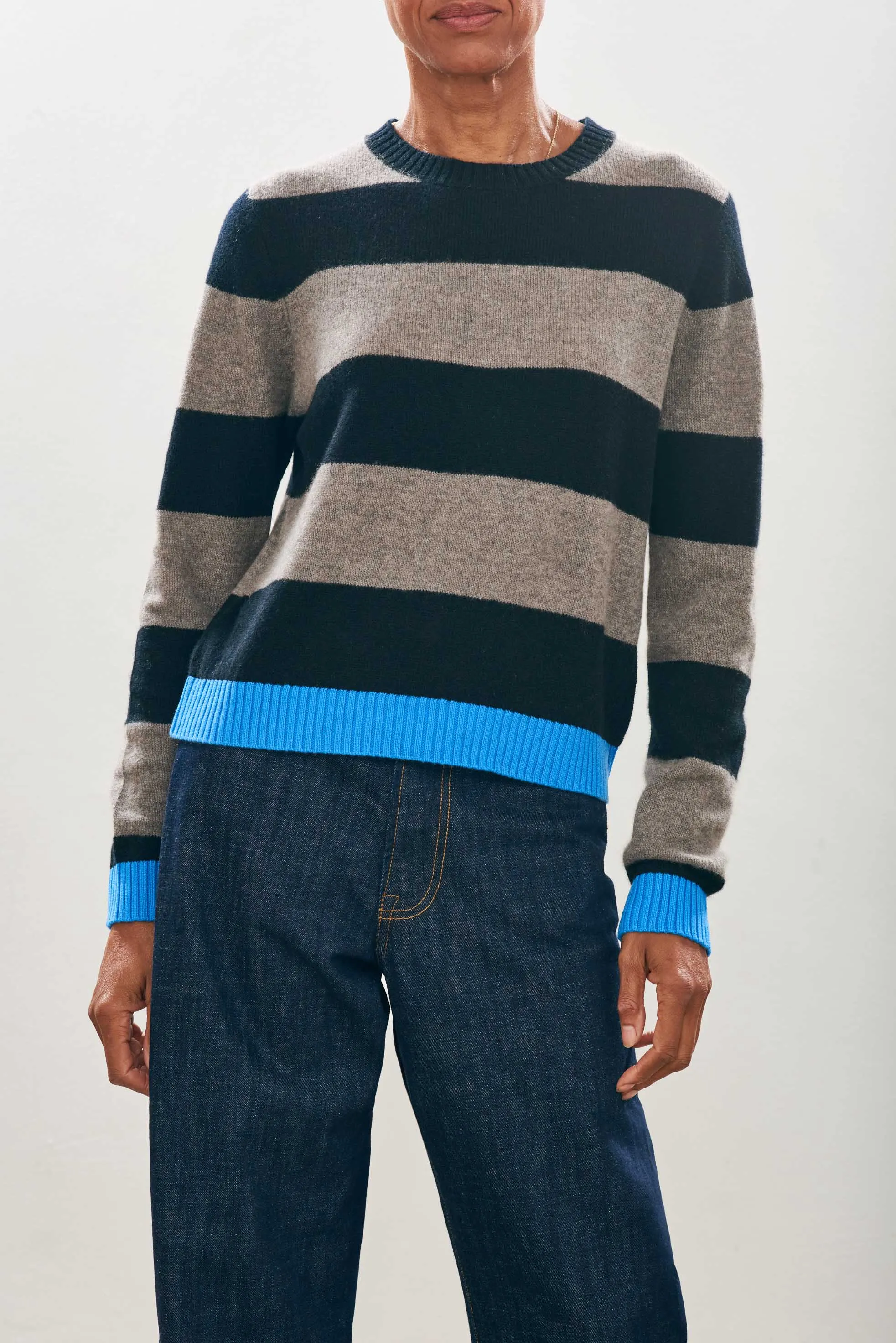 Contrast Stripe Crew Sweater